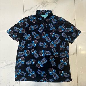 Birdie Bound Polo Shirt Mens Large Black Short Sleeve Performance Pineapples